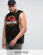 Asos Plus Jurassic Park Sleeveless T-shirt With Extreme Dropped Armhole - Black