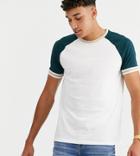 Asos Design Tall Organic Relaxed Raglan T-shirt With Contrast Tipping In White-green