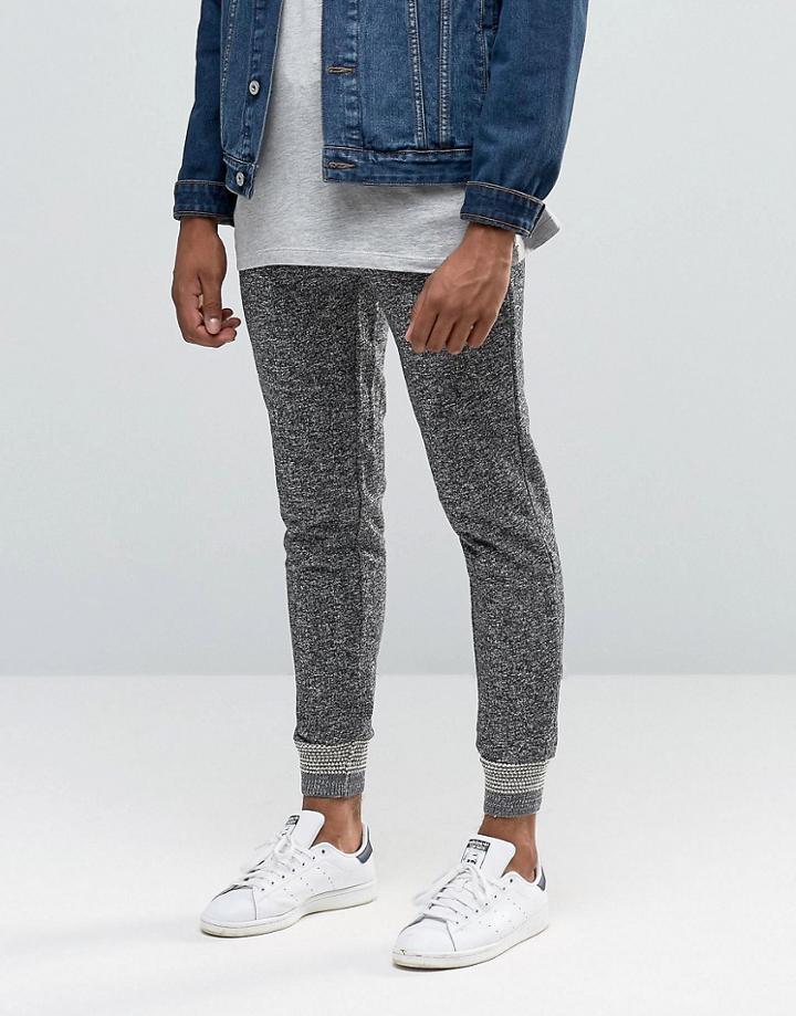 Native Youth Salt And Pepper Knitted Rib Jogger - Black