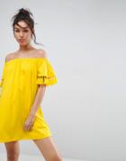 Asos Off Shoulder Sundress With Tassel Detail - Yellow