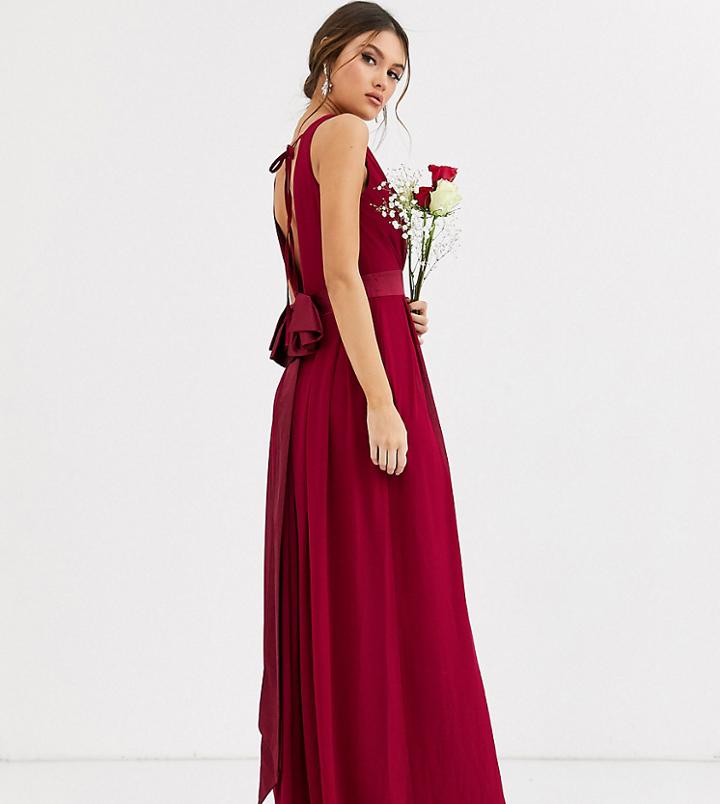 Tfnc Bridesmaid Maxi Dress With Satin Bow Back In Mulberry
