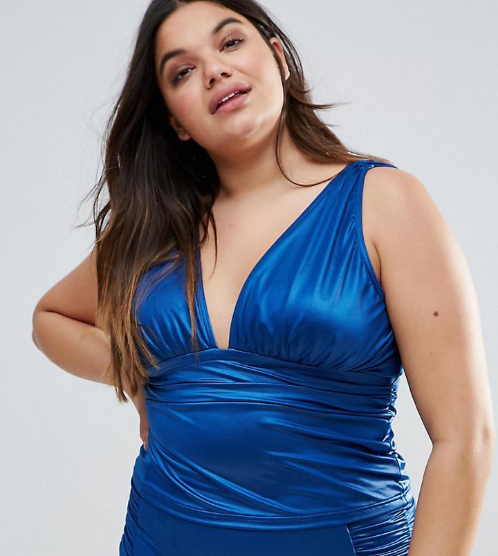 Asos Design Curve Mix And Match Deep Band Plunge Tankini Bikini Top - Green