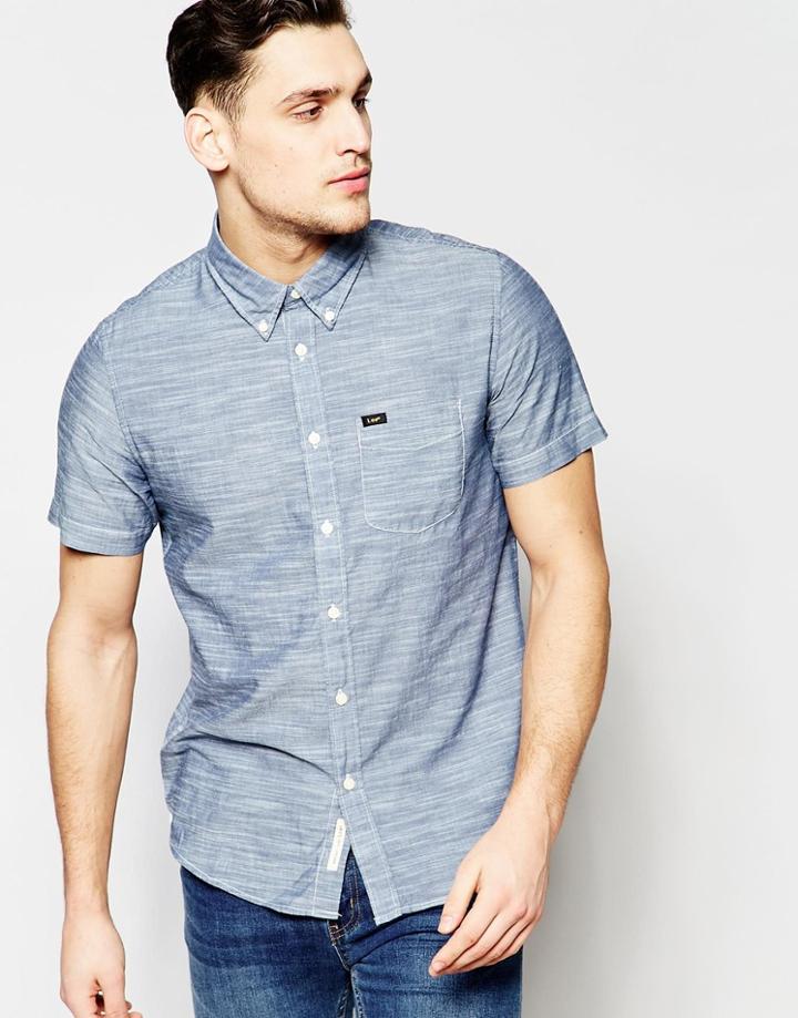 Lee Regular Fit Shirt Button Down Short Sleeve Chambray In Navy - Navy