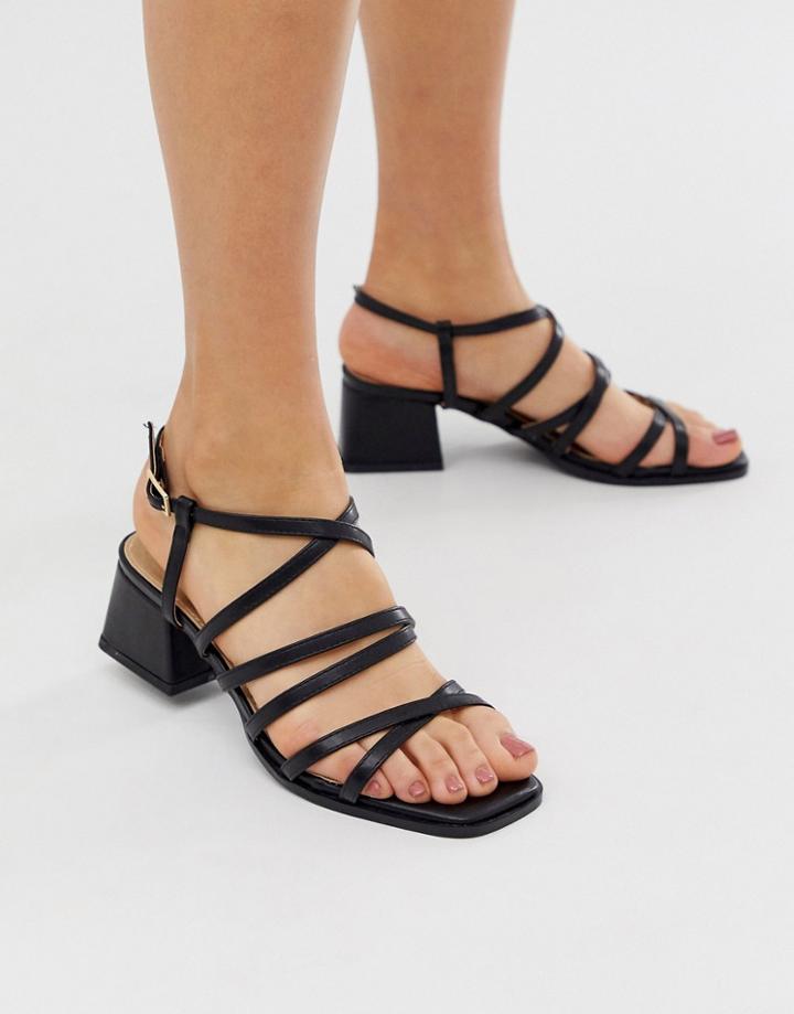 Raid Fabrizia Black Strappy Mid Heeled Square Toe Sandals