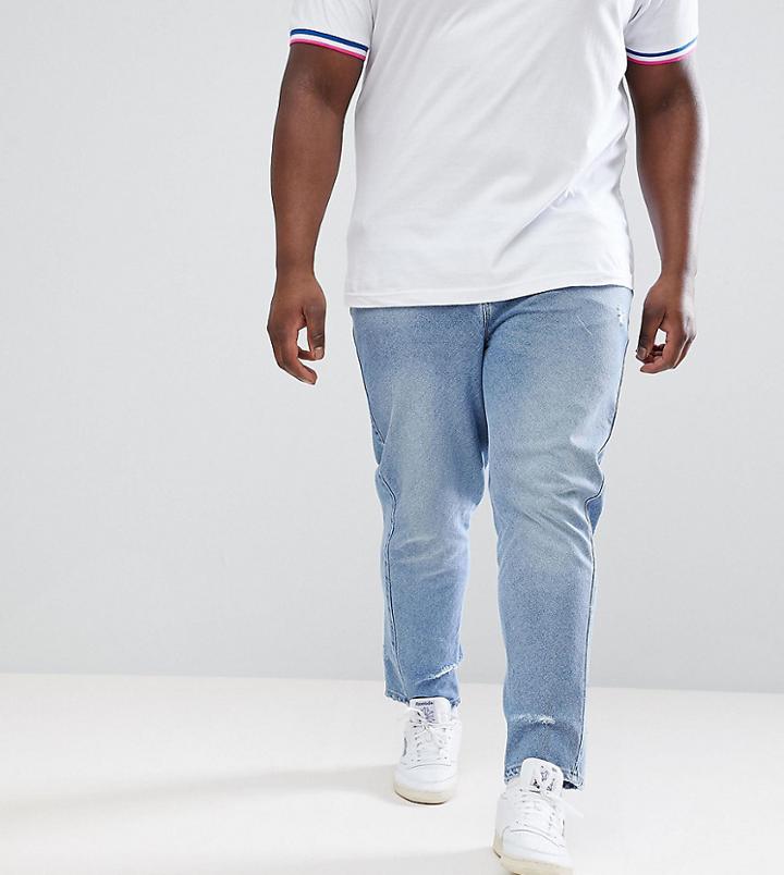 Asos Design Plus Skinny Twisted Seam Jeans In Light Wash Blue With Abrasions - Blue