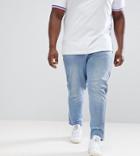 Asos Design Plus Skinny Twisted Seam Jeans In Light Wash Blue With Abrasions - Blue