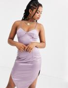 Zya Aysymetric Midi Dress In Structured Satin-purple