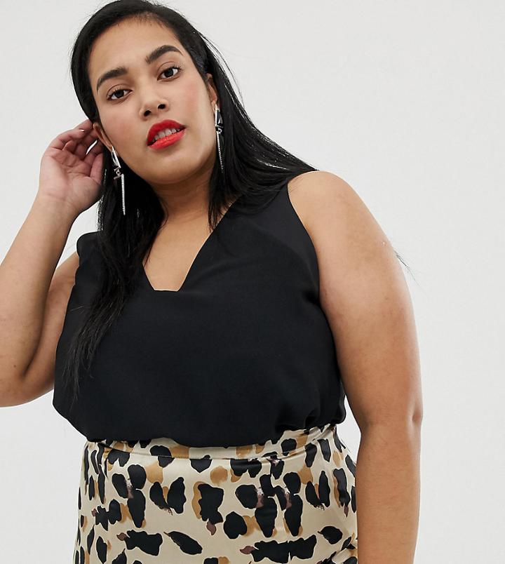 River Island Plus Cami Top In Black - Black