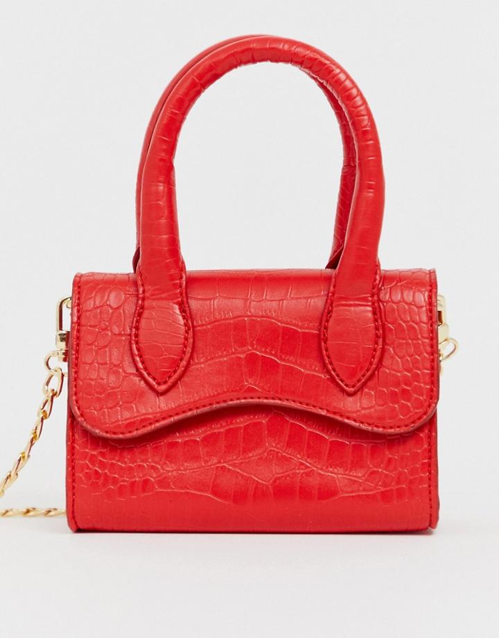 Asos Design Micro Grab Bag With Curved Flap And Detachable Strap-red