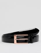 Ben Sherman Skinny Leather Patent Belt In Black - Black
