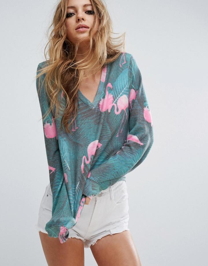 Wildfox Mami Palms Flamingo Baggy Beach Sweater - Multi