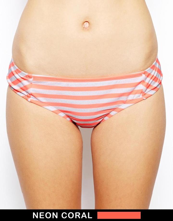 Bikini Lab I Just Wanna See You Stripe Bow Cheeky Bikini Bottoms - Pink/pnklurex
