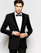 Hart Hollywood By Nick Hart 100% Wool Suit Jacket With Velvet Peak Lapel In Slim Fit - Black