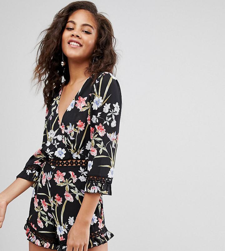 Missguided Tall Printed Romper - Black