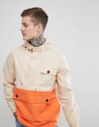 Boohooman Color Block Over The Head Jacket With Hood In Stone - Stone
