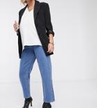 Asos Design Maternity Recycled Florence Authentic Straight Leg Jeans In Pretty Mid Stonewash Blue With Side Bump-blues