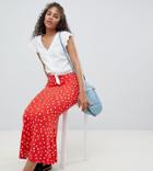 Asos Design Tall Midi Skirt With Kickflare In Polka Dot - Red