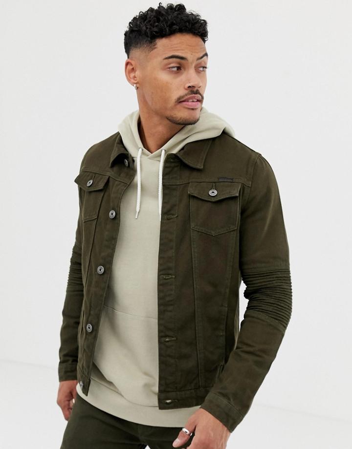 Liquor N Poker Biker Jacket In Khaki - Green