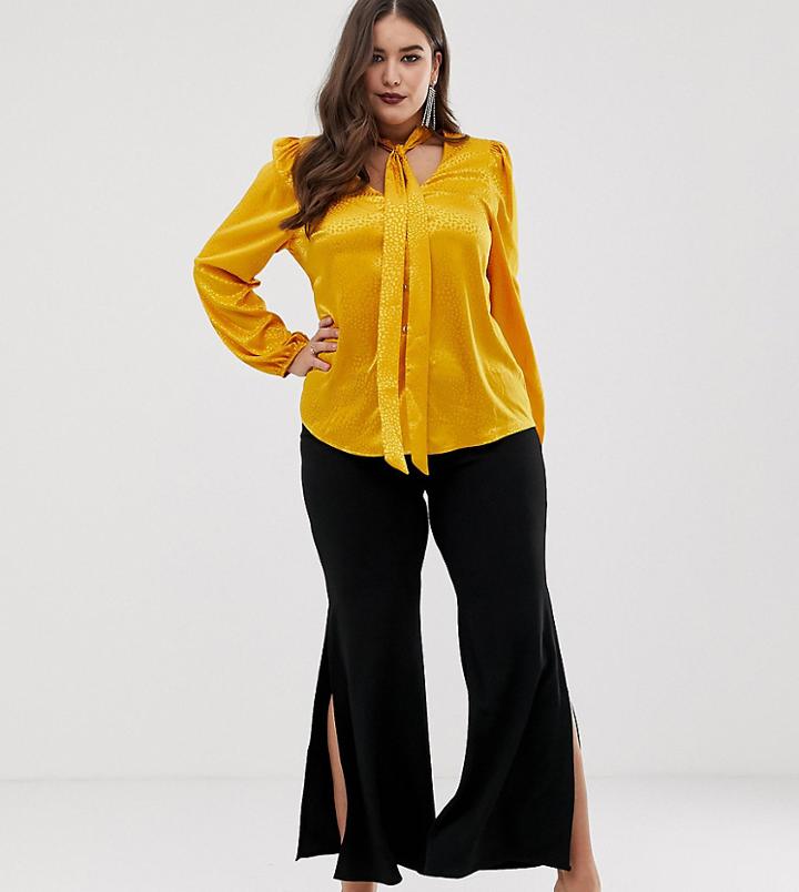 John Zack Plus Wide Leg Pants With Side Splits In Black - Black