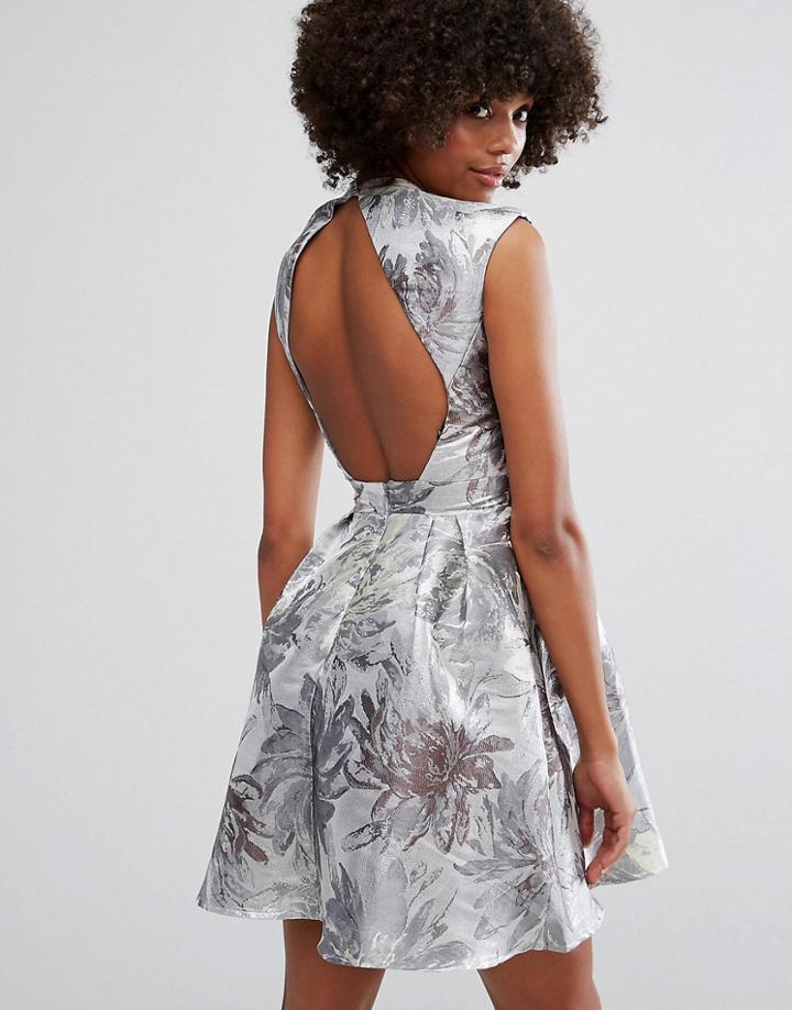 Little Mistress Jacquard Dipped Hem Dress - Silver