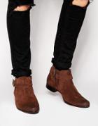 Asos Chelsea Boots In Brown Suede With Buckle Strap - Brown