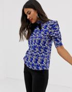 Vila Printed High Neck Blouse With Bow - Multi