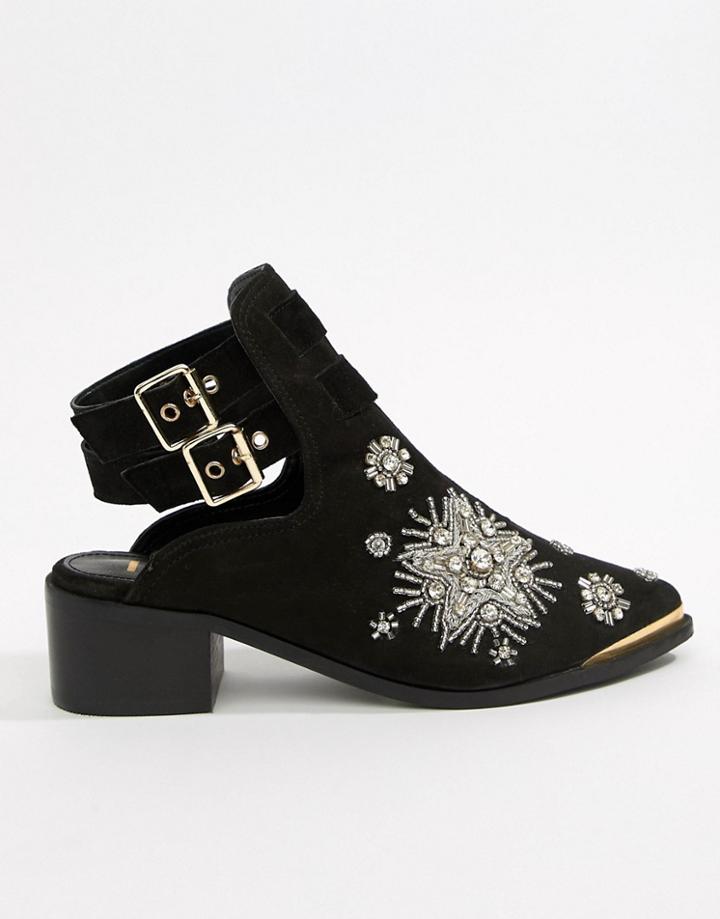 River Island Embellished Open Back Boot In Black