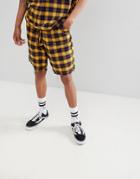 Asos Design Two-piece Skater Shorts With Elasticated Waistband In Yellow Woven Check - Yellow