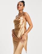 Ei8th Hour Satin Cowl Neck Asymmetric Top In Bronze - Part Of A Set-brown