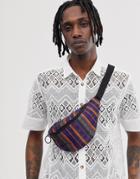 Asos Design Cross Body Fanny Pack In Purple And Orange Geo-tribal - Purple