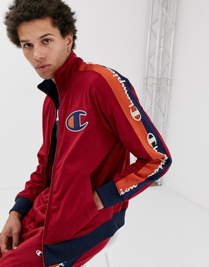 Champion Tricot Track Jacket With Large Logo And Taping In Red