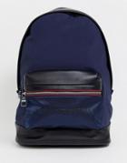 Tommy Hilfiger Nylon And Faux Leather Mix Backpack With Icon Stripe Detail In Navy - Navy