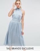 Little Mistress Tall Ruched Pleated Midi Prom Skater Dress - Blue