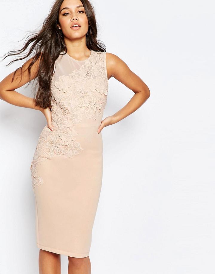 Asos Flower Midi Pencil Dress - Nude