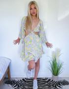Asos Design Cut Out Waist Long Sleeve Beach Dress In Block Floral Print-multi