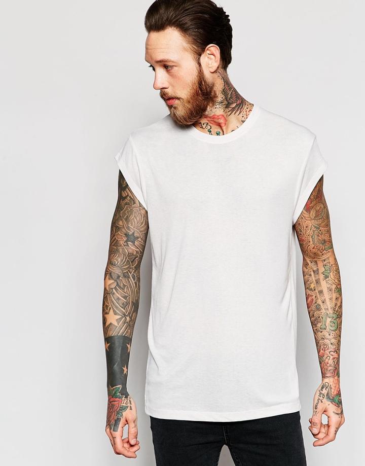 Asos Longline T-shirt With Cap Sleeve In Off White - Wind Chime