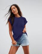 Asos T-shirt In Boyfriend Fit With Roll Sleeve - Navy
