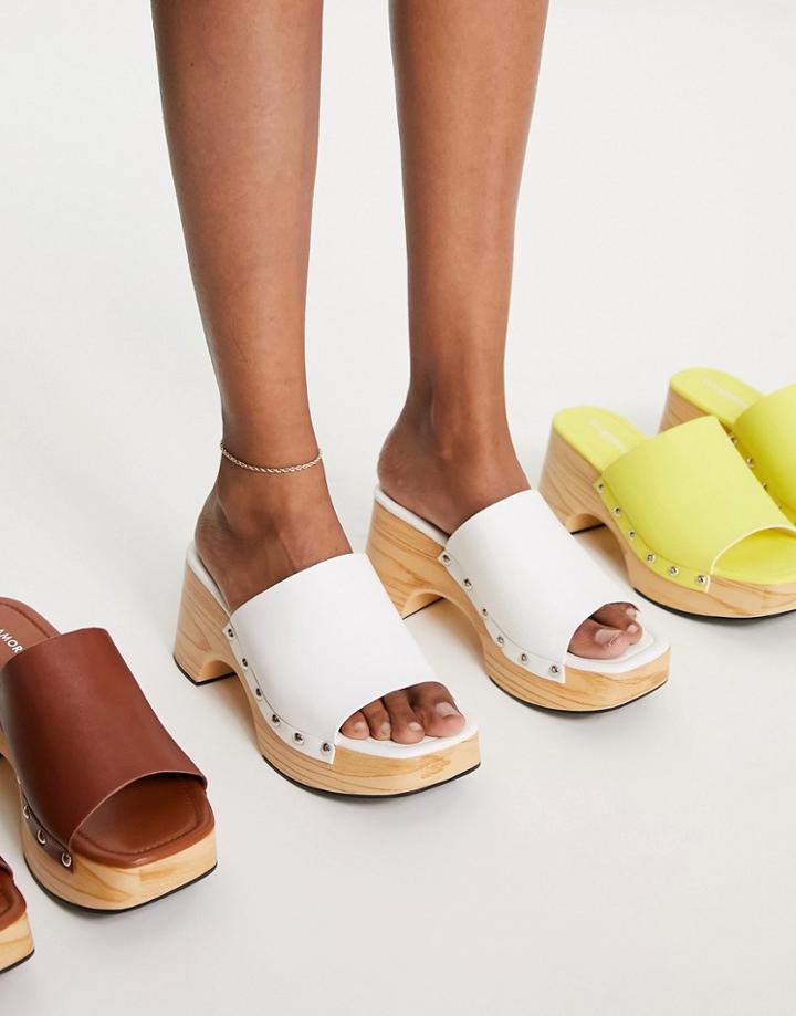 Glamorous Mid Clog Mule Sandals In White
