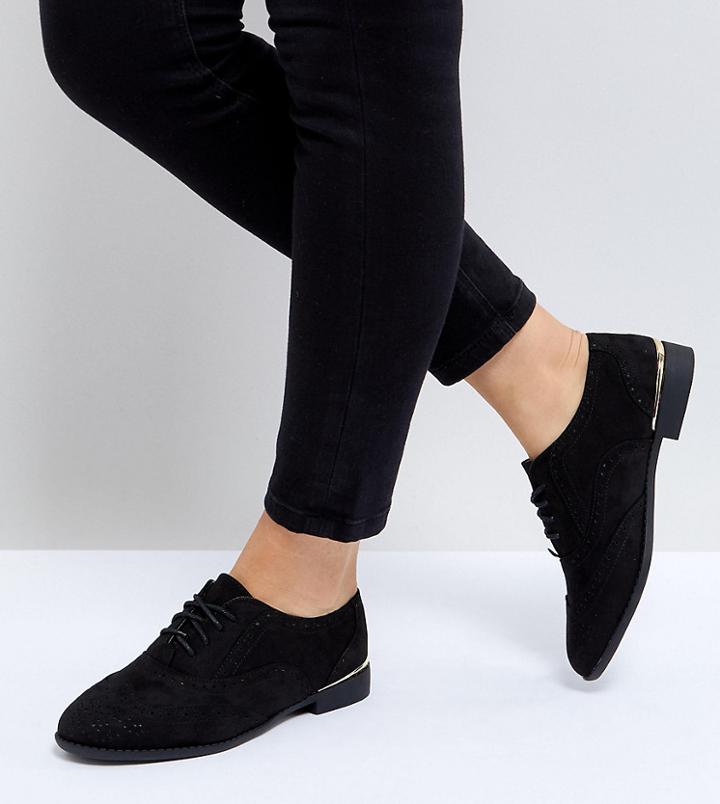 New Look Wide Fit Metal Heel Clip Brogue - Black