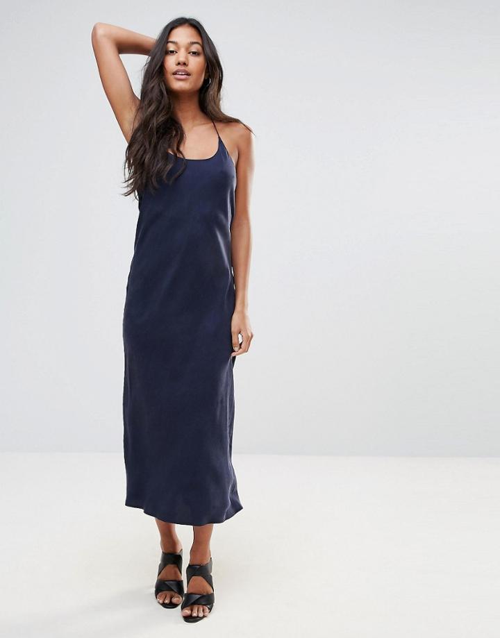 Warehouse Cross Back Cami Midi Dress - Navy