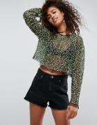 Asos Long Sleeved Top In Sequin Embellishment - Green