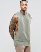 Asos Sleeveless T-shirt With Extreme Dropped Armhole In Green - Green