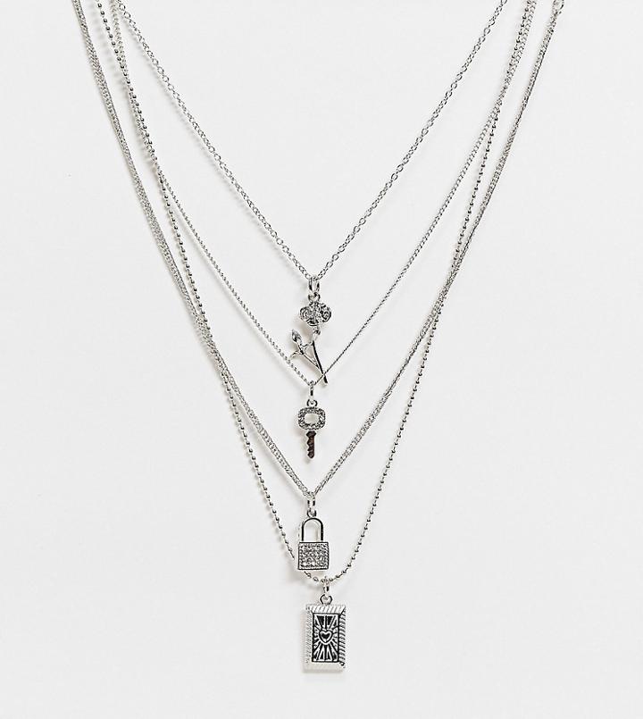 Reclaimed Vintage Inspired Necklaces With Lock And Key Old School Charms In Silver