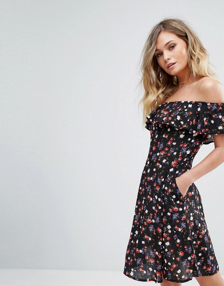 Miss Selfridge Floral Printed Bardot Skater Dress - Multi