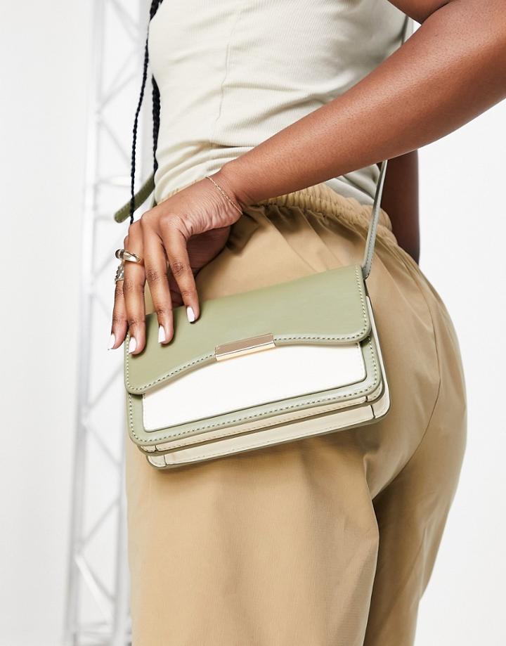 Asos Design Cross Body Bag With Bar Lock Detail In Color Block-multi