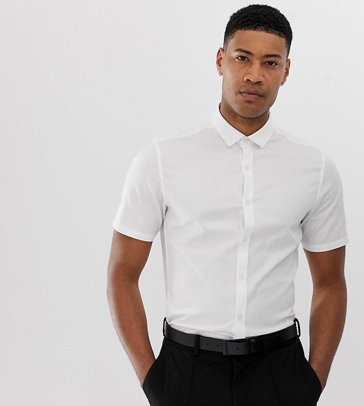 Asos Design Tall Wedding Stretch Slim Herringbone Shirt In White - White