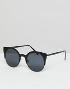 Asos Half Kitten Cat Eye Metal Sunglasses In Matt Black - White