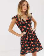 Sacred Hawk Mini Ruffle Dress In Peach Print-black