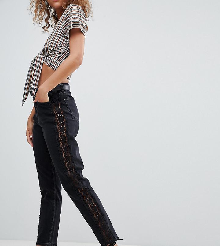 Miss Selfridge Crochet Side Stripe Mom Jeans-black