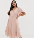 Asos Design Curve Midi Dress With Godet Lace Inserts - Pink